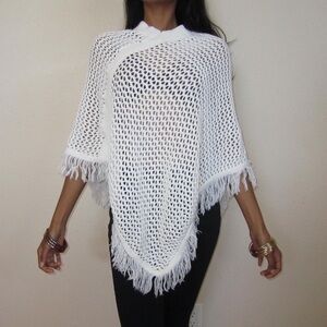 White Fringe Poncho
